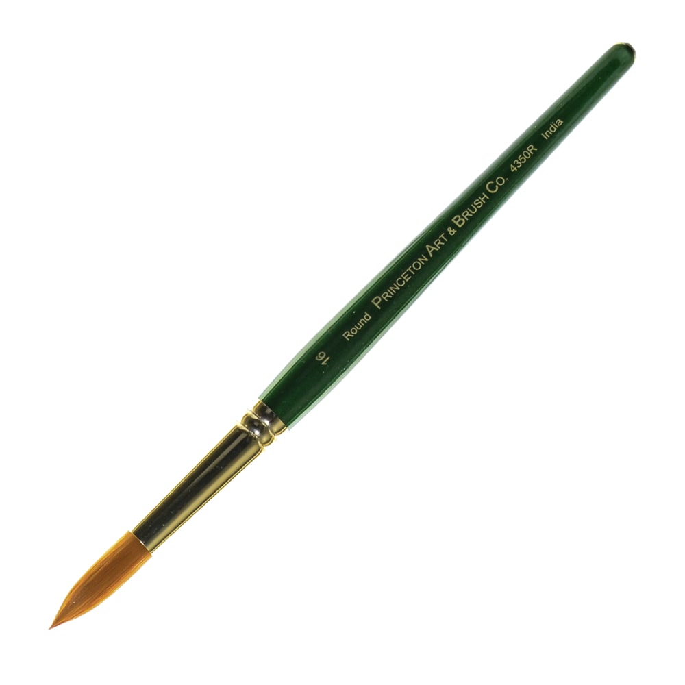 Princeton Series 4350 Ashley Paint Brush, Size 16, Round Bristle, Synthetic, Green