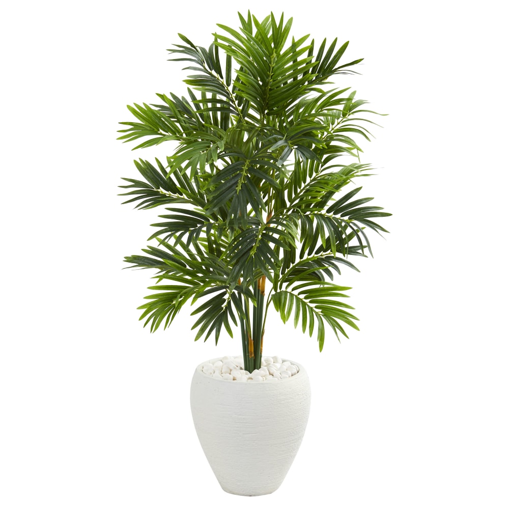 Nearly Natural Areca Palm 48inH Artificial Tree With Planter, 48inH x 26inW x 26inD, Green/White