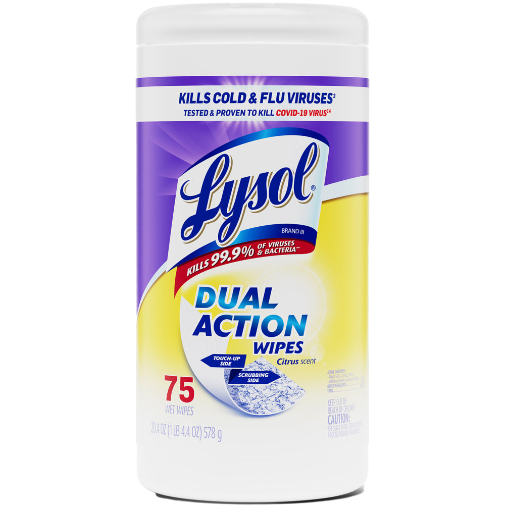 LYSOL Dual Action Wipes - 75 ct., Carton of 6