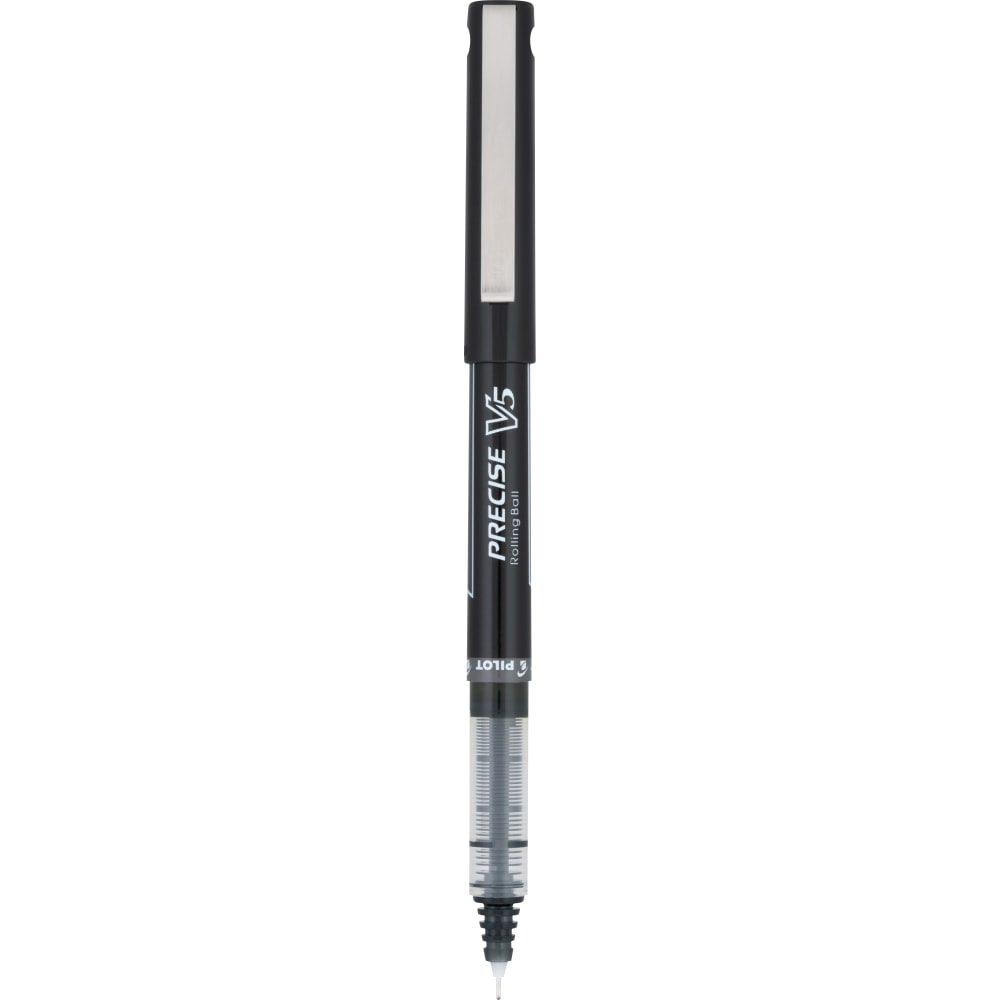 Pilot Precise V5 Liquid Ink Rollerball Pens, Extra Fine Point, 0.5 mm, Black Barrel, Black Ink, Pack Of 12