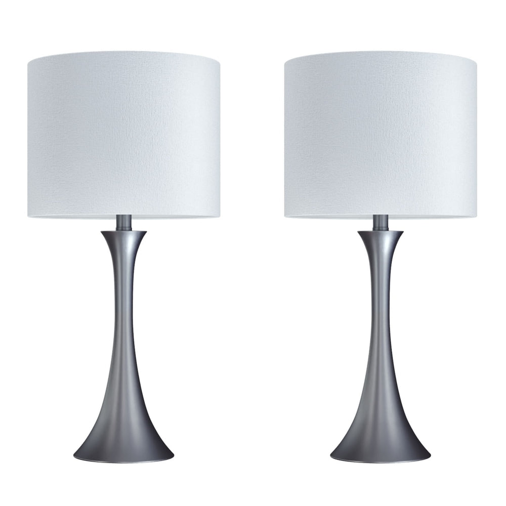 LumiSource Lenuxe Contemporary Table Lamps, 24-1/4inH, Off-White Shade/Frosted Silver Base, Set Of 2 Lamps