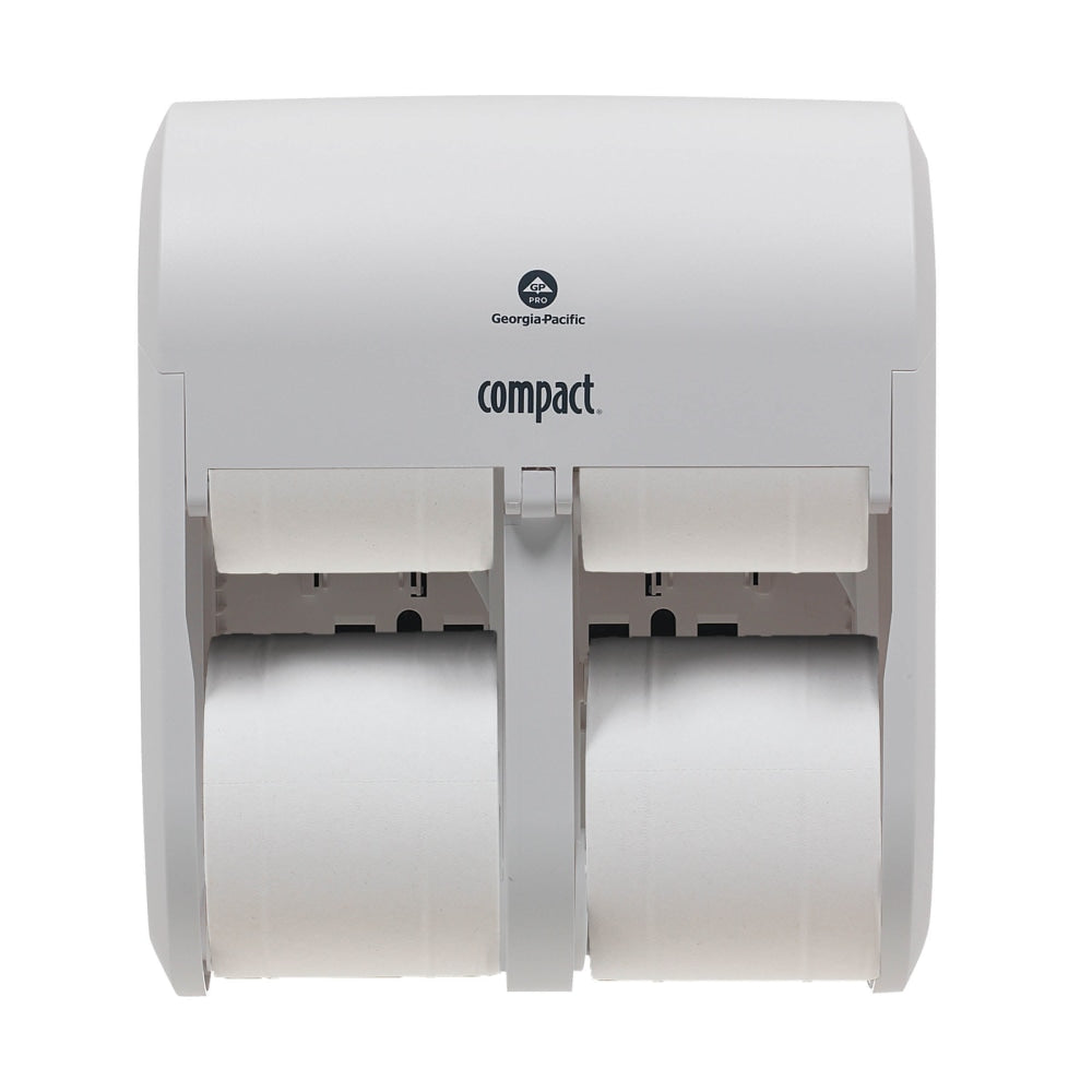 Compact Quad by GP PRO, 4-Roll Coreless High-Capacity Toilet Paper Dispenser, 56747A, 11.75in x 6.9in x 13.25in, White, 1 Dispenser