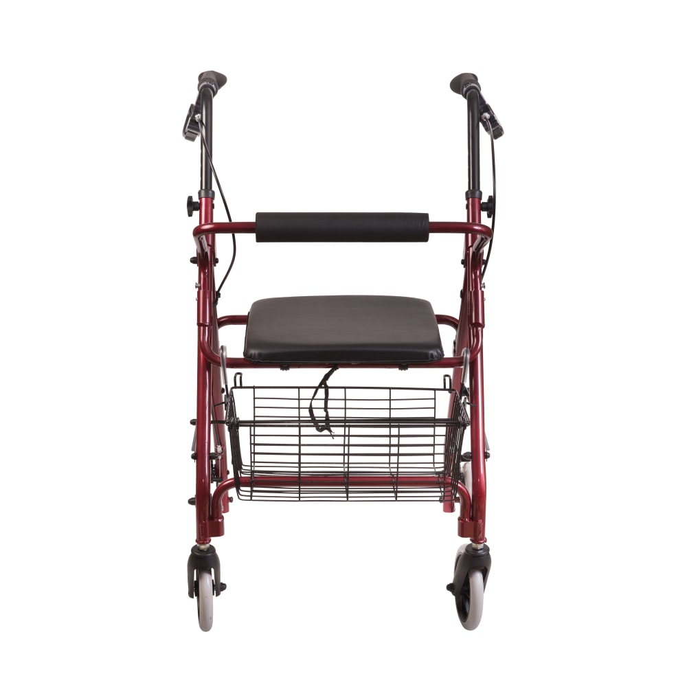 DMI Freedom Adjustable Aluminum Rollator Walker With Seat, 38in x 25in, Burgundy