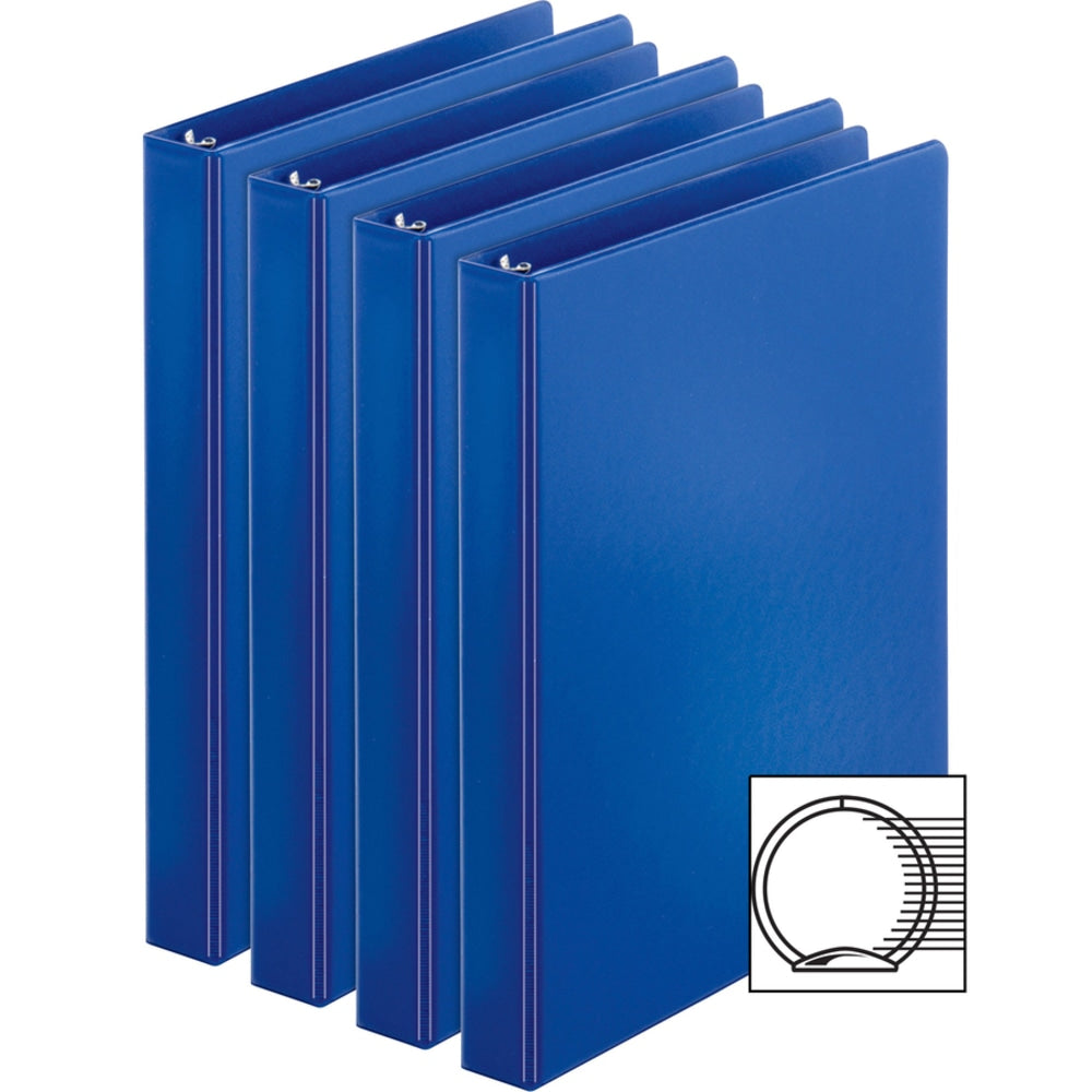 Business Source Basic Round Ring Binder, 1in Ring, 8 1/2in x 11in, Dark Blue, Pack Of 4