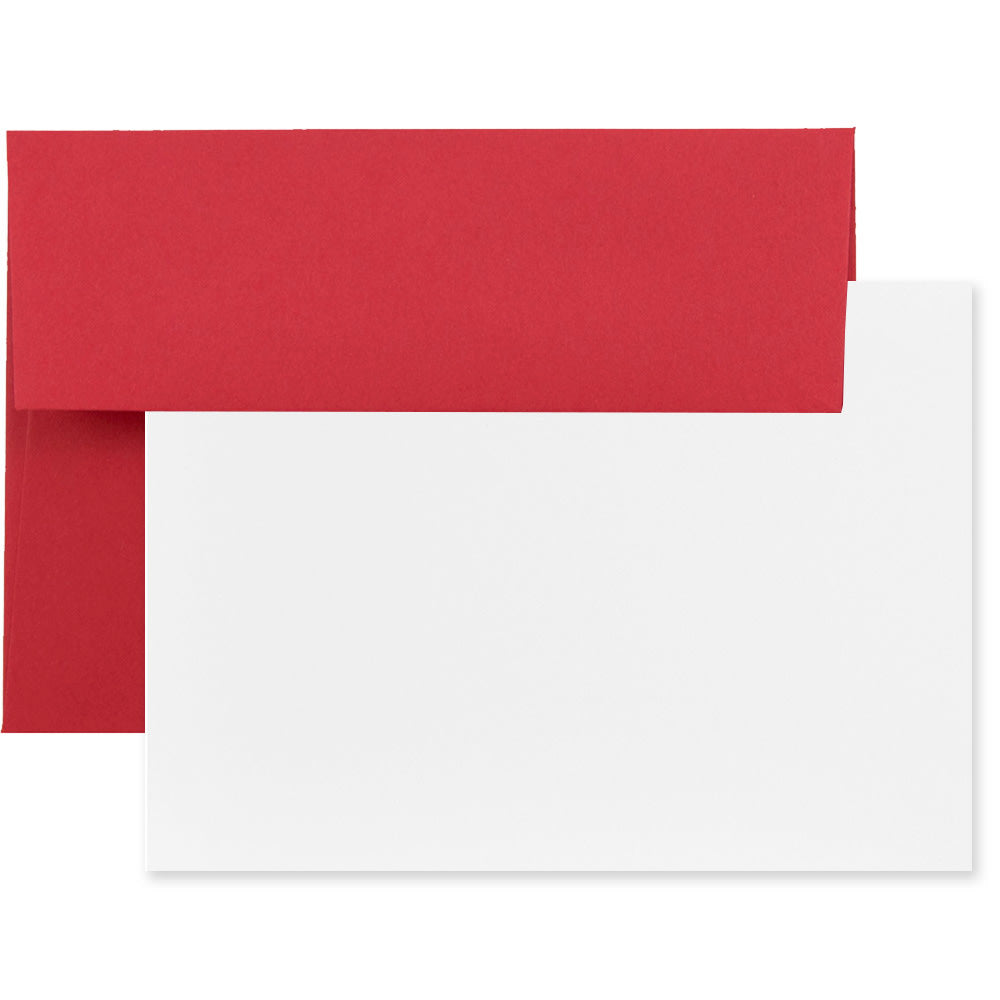 JAM Paper Stationery Set, 5 1/4in x 7 1/4in, 30% Recycled, Set Of 25 White Cards And 25 Red Envelopes