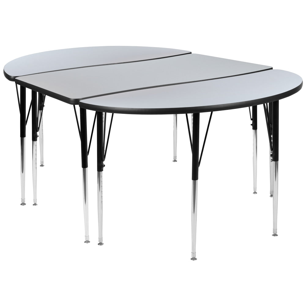 Flash Furniture Oval Wave Flexible Thermal Laminate 3-Piece Activity Table Set With Standard Height-Adjustable Legs, 30-1/4inH x 47-1/2inW x 76inD, Gray