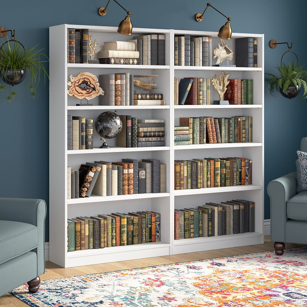 Bush Furniture Universal 72inH 5-Shelf Bookcases, White, Set Of 2 Bookcases, Standard Delivery