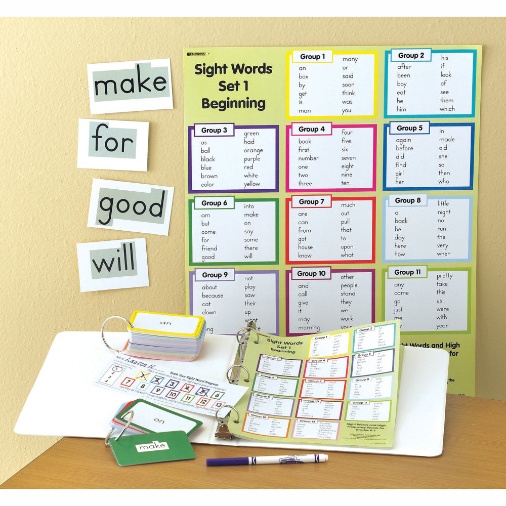 Edupress Sight Words In A Flash Learning System: Set 1, Beginning, Grade 1, Pack Of 169 Cards