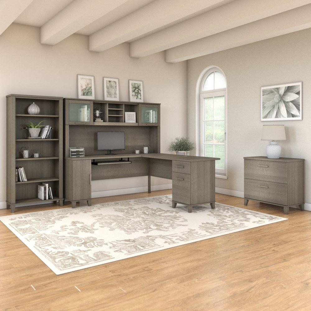 Bush Furniture Somerset 72inW L Shaped Desk With Hutch, Lateral File Cabinet And Bookcase, Ash Gray, Standard Delivery