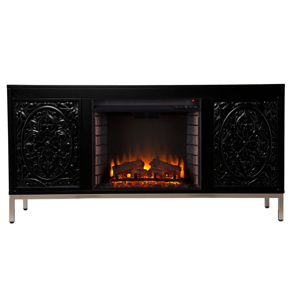 SEI Furniture Winsterly Electric Fireplace, 29inH x 58inW x 15inD, Black/Champagne