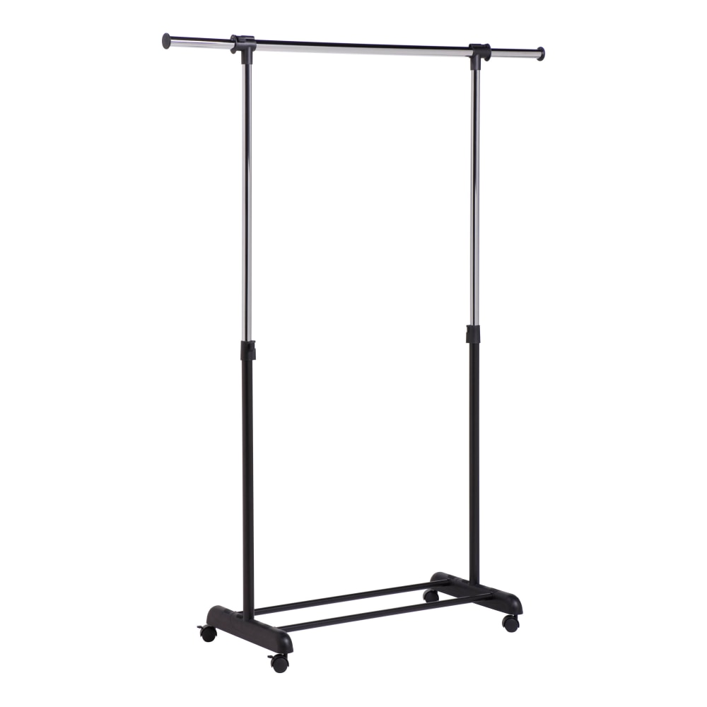 Honey-Can-Do Expandable Garment Rack, 66 3/4inH x 17 1/4inW x 50inD, Chrome/Black