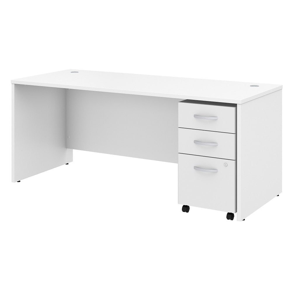 Bush Business Furniture Studio C 72inW Office Computer Desk With Mobile File Cabinet, White, Standard Delivery