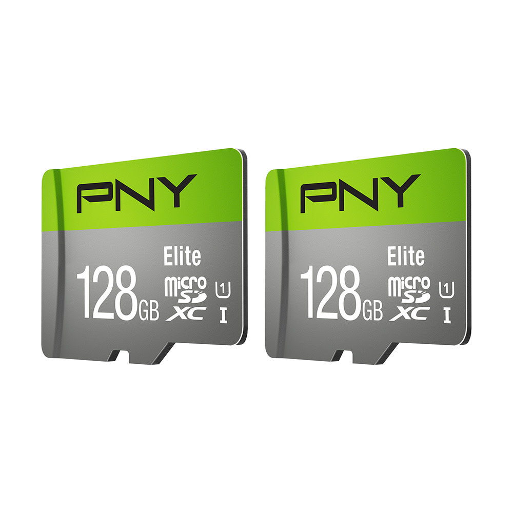 PNY Elite Class 10 U1 100 Mbps microSDXC Flash Memory Cards, 128GB, Pack Of 2 Memory Cards