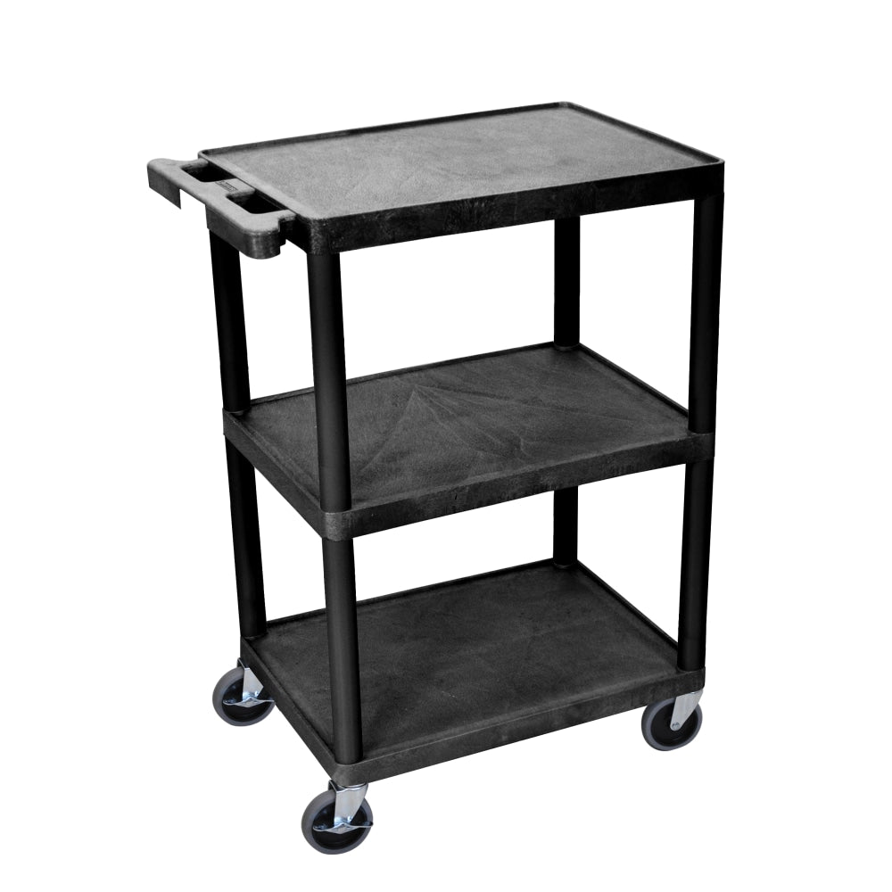 Luxor Plastic Utilty Cart, 3 Shelves, 80% Recycled, 32 1/2inH x 24inW x 18inD, Black