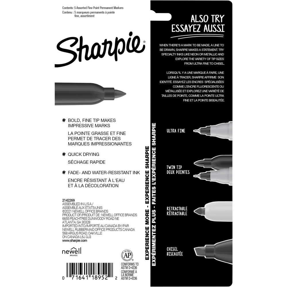 Sharpie Mystic Gems Permanent Markers - Fine Marker Point - Assorted - 5 / Pack