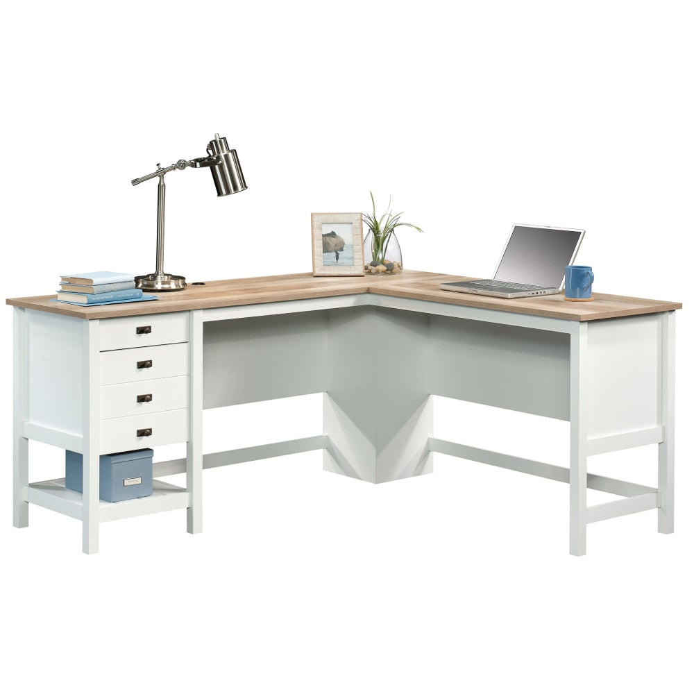 Sauder Cottage Road 65inW L-Shaped Corner Desk, Soft White/Oak