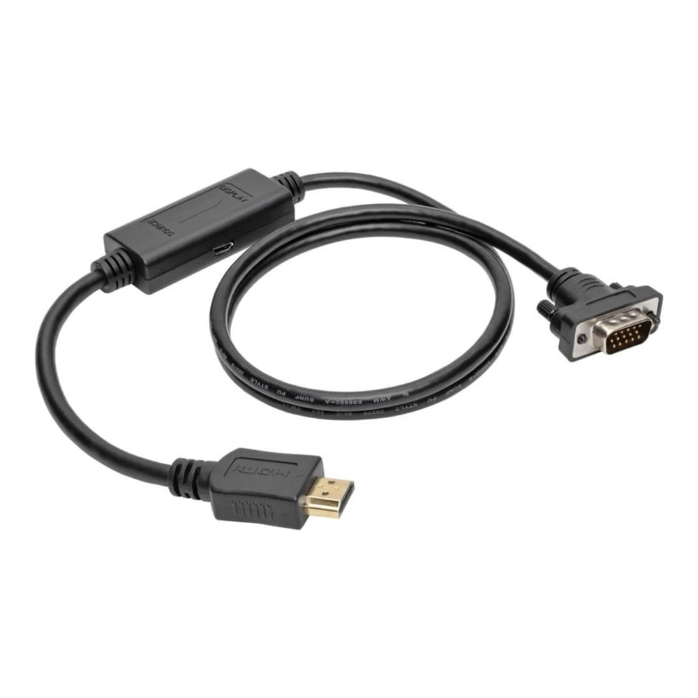 Tripp Lite HDMI to VGA Active Adapter Cable Low Profile HD15 M/M 1080p 10ft - HDMI/VGA for Video Device, Monitor, Projector, TV, Blu-ray Player - 9.84 ft - 1 x HDMI Male Digital Audio/Video - 1 x HD-15 Male VGA - - Shielding - Black