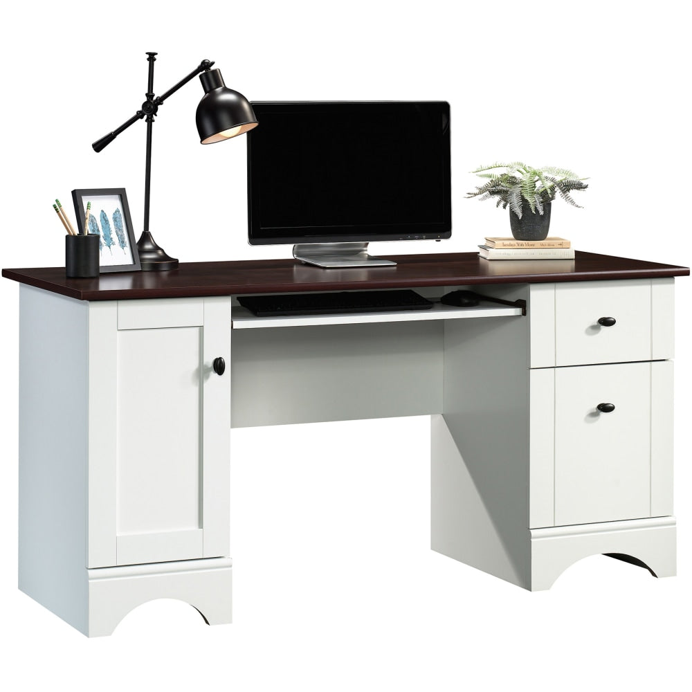 Sauder Select 60inW Double-Pedestal Computer Desk, Soft White/Cherry