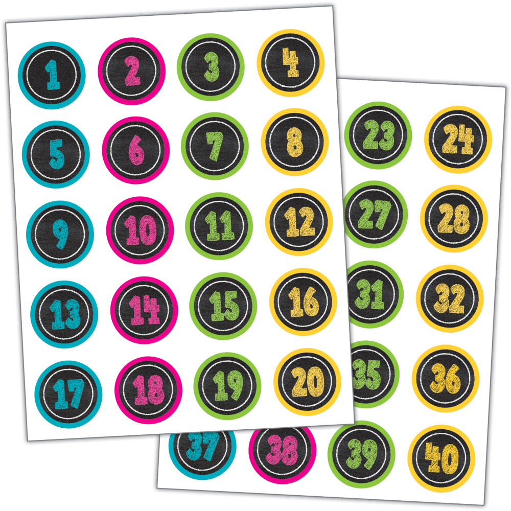 Teacher Created Resources Stickers, Chalkboard Brights Numbers, 120 Stickers Per Pack, Set Of 6 Packs