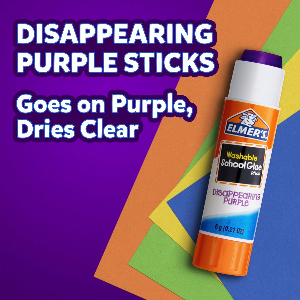 Elmers Washable Disappearing Purple School Glue Sticks, 0.21 Oz., Pack Of 6 + 2 Bonus Sticks