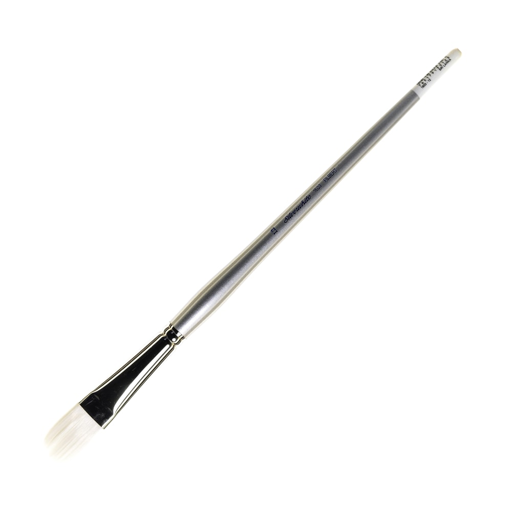 Silver Brush Silverwhite Series Long-Handle Paint Brush, Size 12, Filbert Bristle, Synthetic, Silver/White