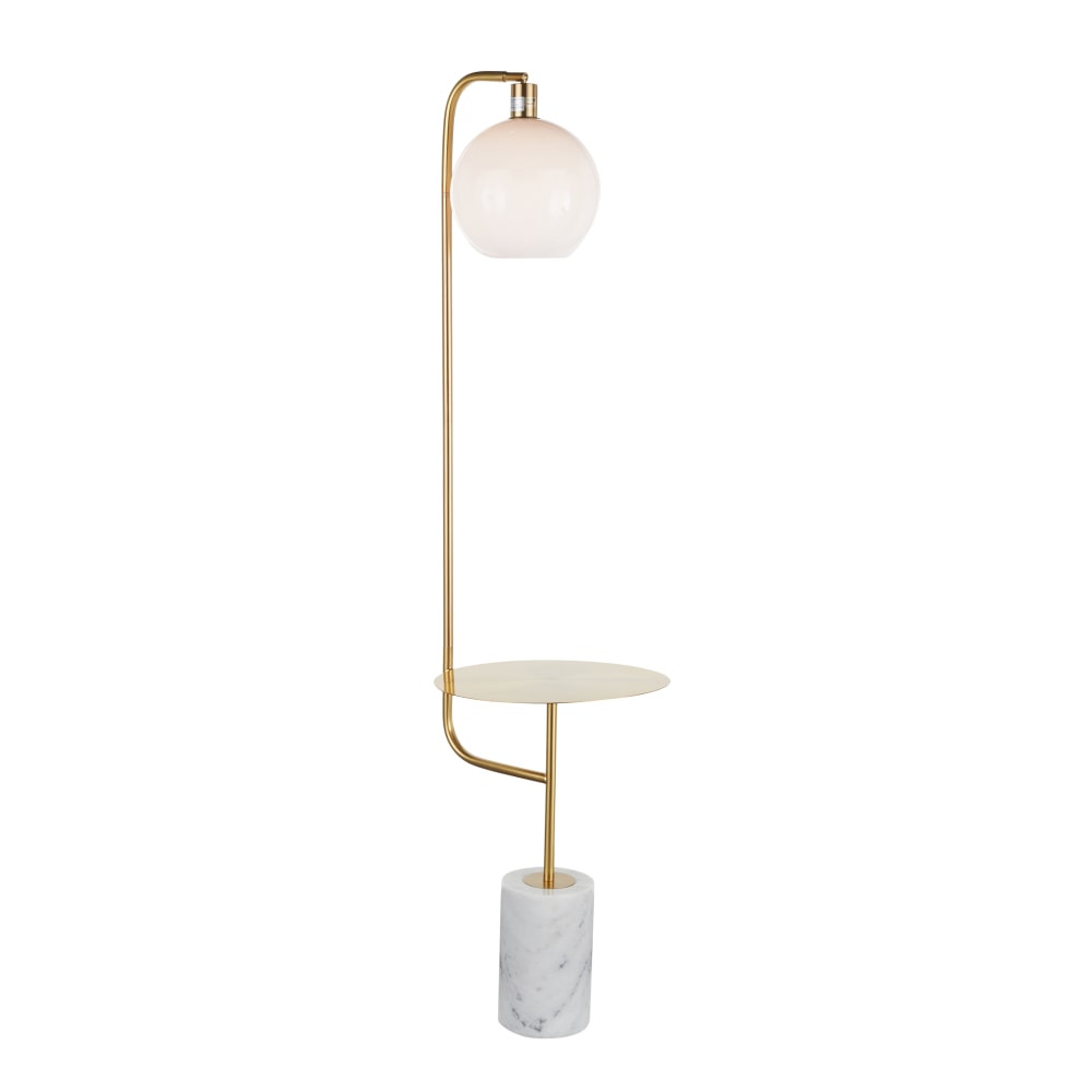 LumiSource Symbol LED Floor Lamp With Side Table, 66-1/2inH, White Shade/Gold And White Marble Base