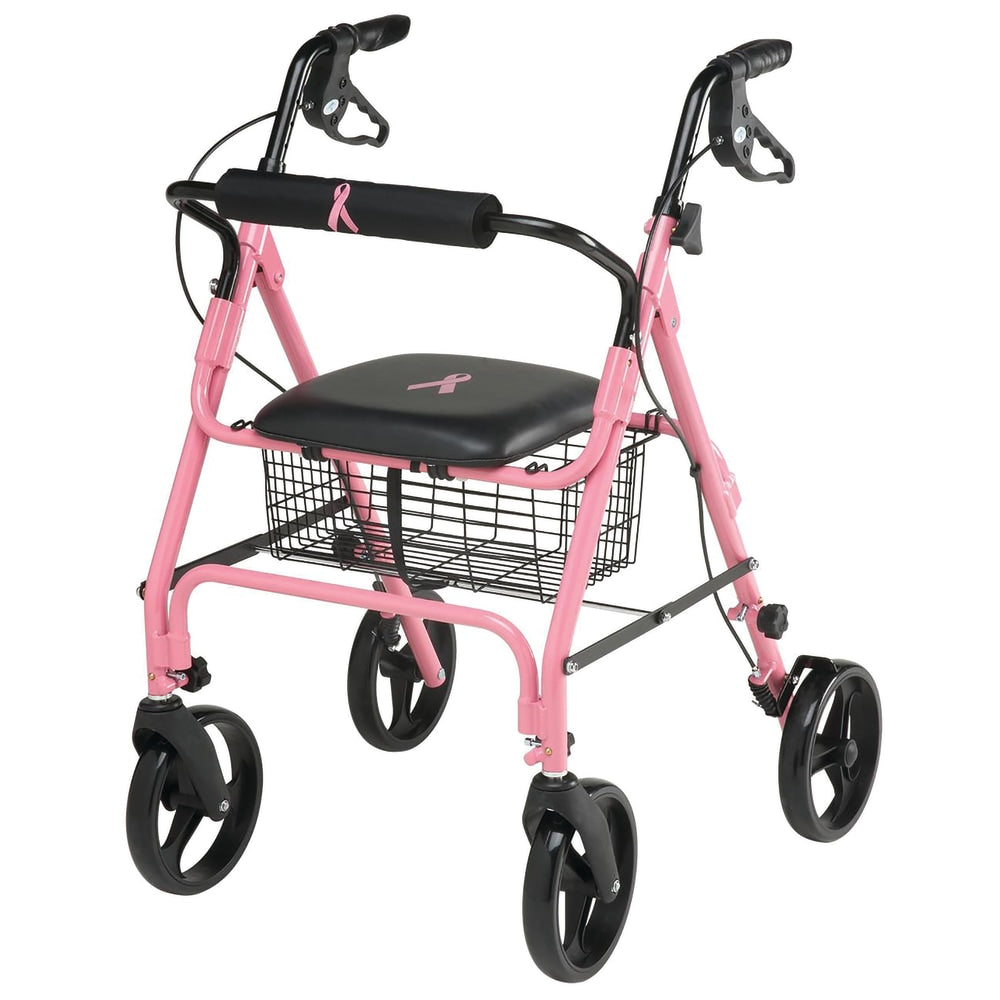 Medline Guardian Aluminum Rollator, 8in Wheels, Pink