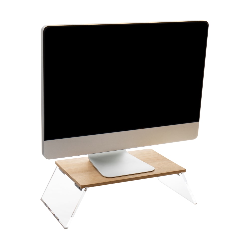 Mind Reader Modern Collection Bamboo and Acrylic Foldable Monitor Stand, 4-17/20inH x 9inW x 18-1/4inL, Brown