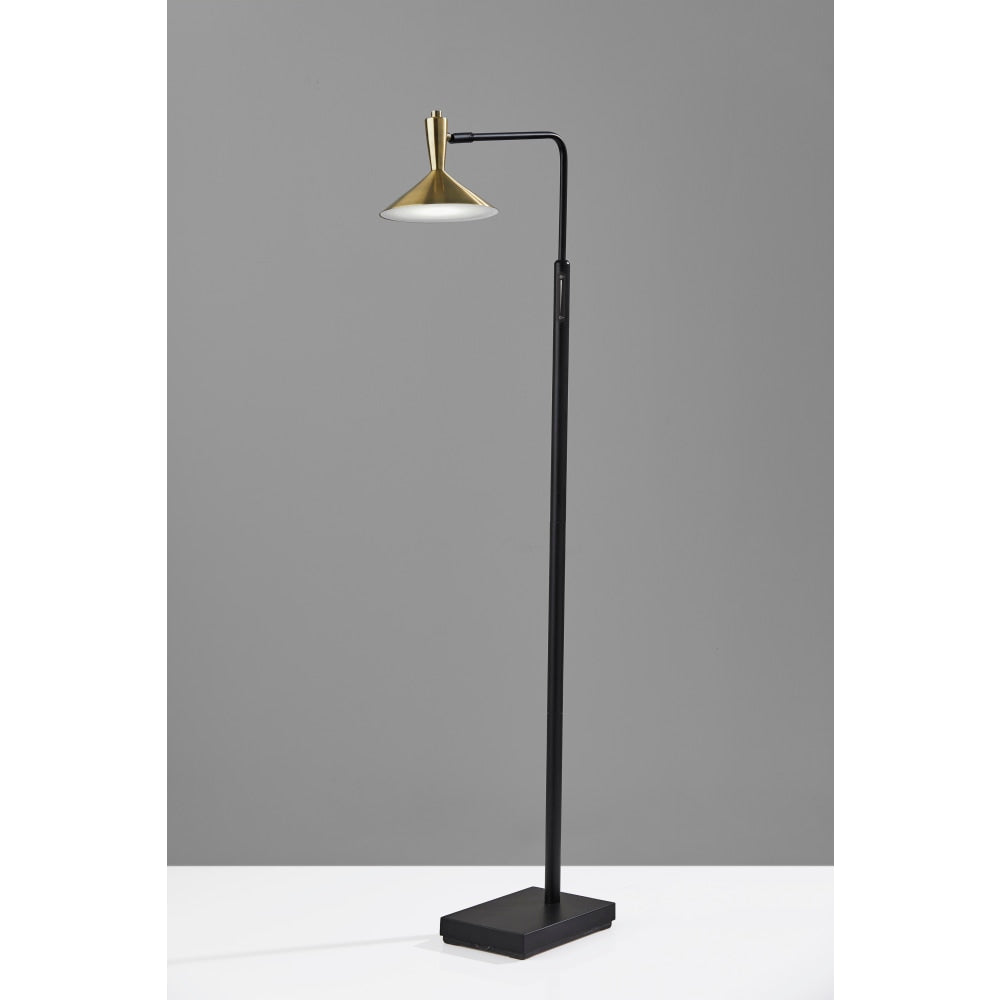 Adesso Lucas LED Floor Lamp, 54inH, Antique Brass Shade/Black Base