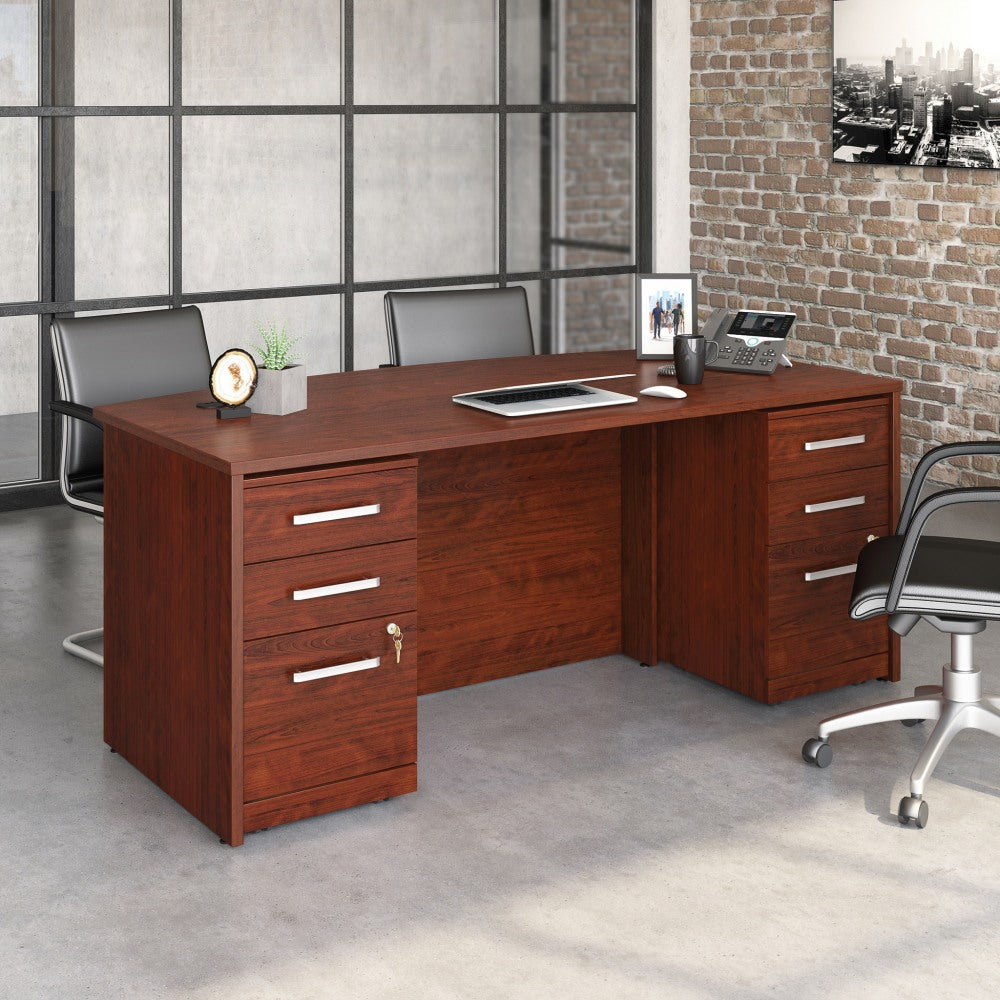 Sauder Affirm Collection 72inW Executive Bowfront Desk With Two 3-Drawer Mobile Pedestal Files, Classic Cherry