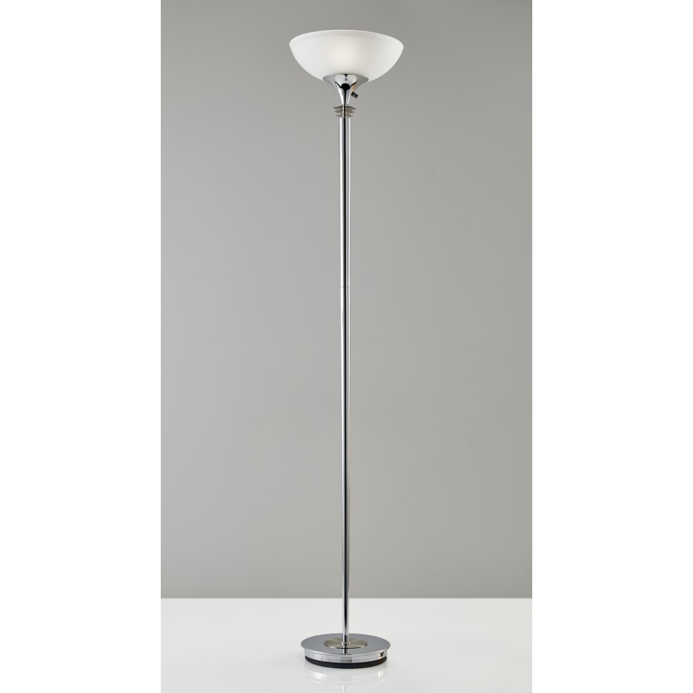 Adesso Metropolis 300W Torchiere Floor Lamp, 71 1/2inH, Frosted White Shade/Chrome Base