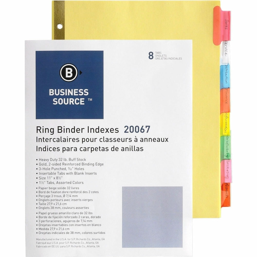 Business Source Reinforced Insertable Tab Indexes - 8 x Divider(s) - 8 Tab(s)/Set1.50in Tab Width - 8.5in Divider Width x 11in Divider Length - Letter - 3 Hole Punched - Buff Divider - Manila Tab(s)