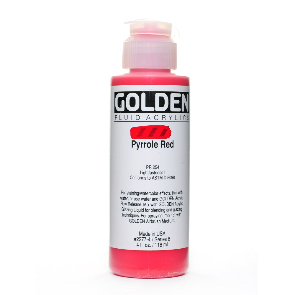 Golden Fluid Acrylic Paint, 4 Oz, Pyrrole Red