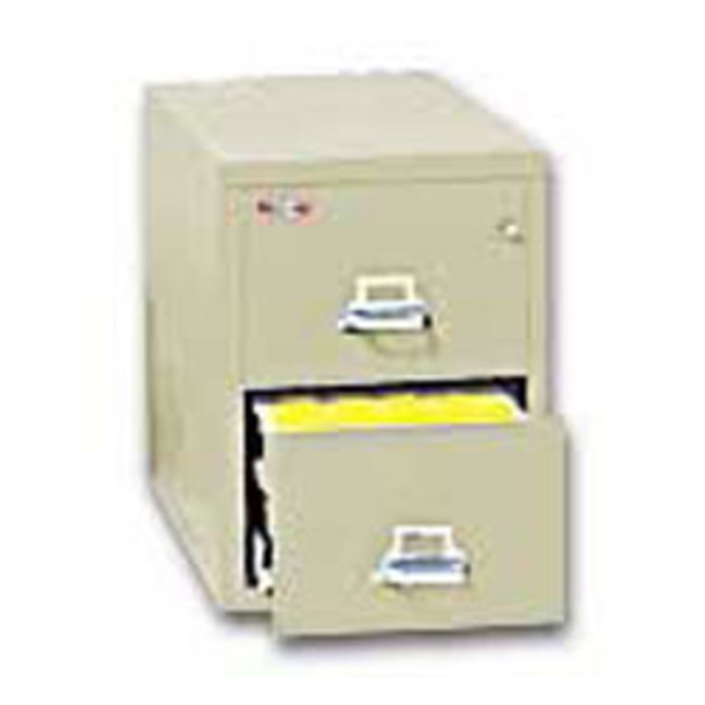 FireKing 25inD Vertical 2-Drawer Legal-Size Fireproof File Cabinet, Metal, Parchment, White Glove Delivery