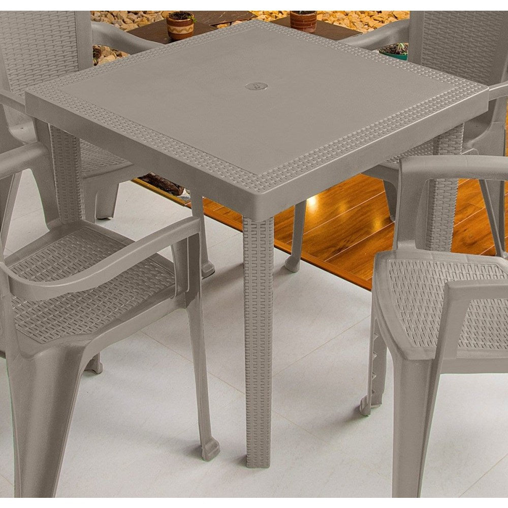 Inval Square Plastic Outdoor Patio Dining Table, 29-5/16in x 31-1/2in, Taupe