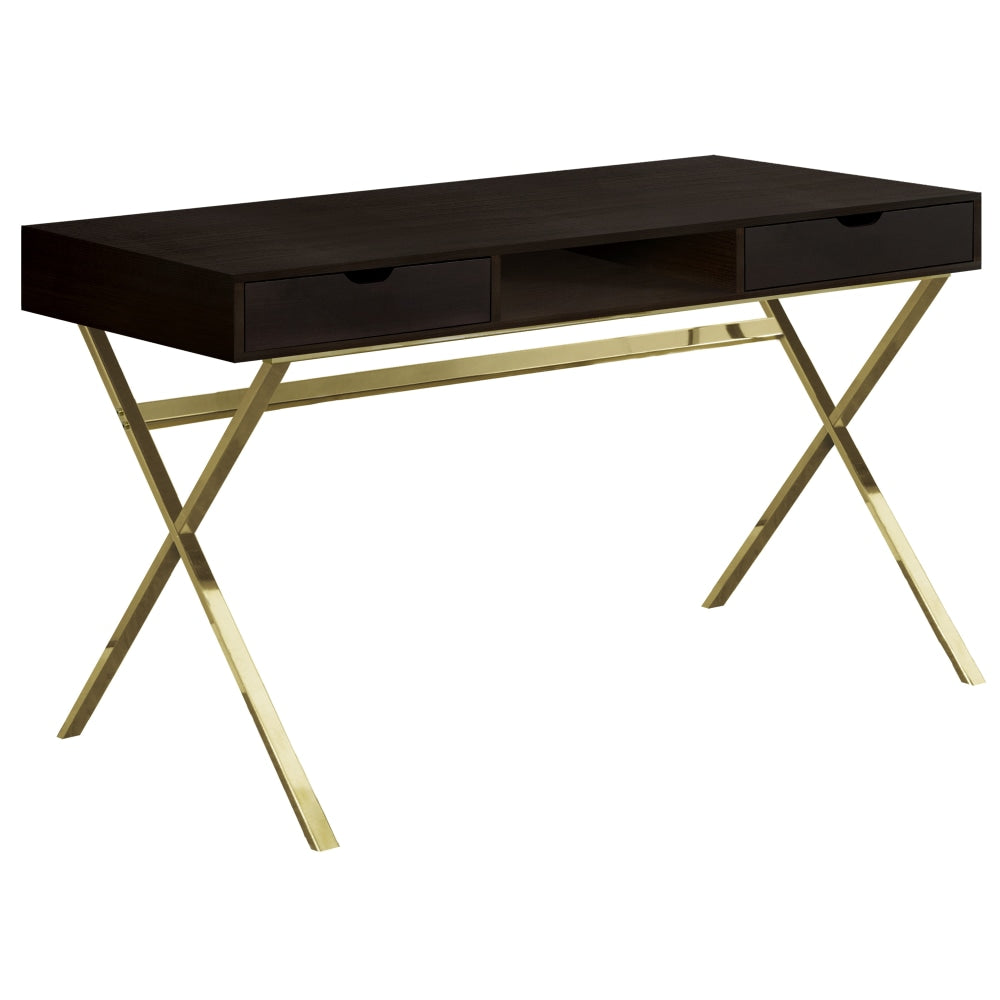 Monarch Specialties Bethany 48inW Computer Desk, Espresso/Gold