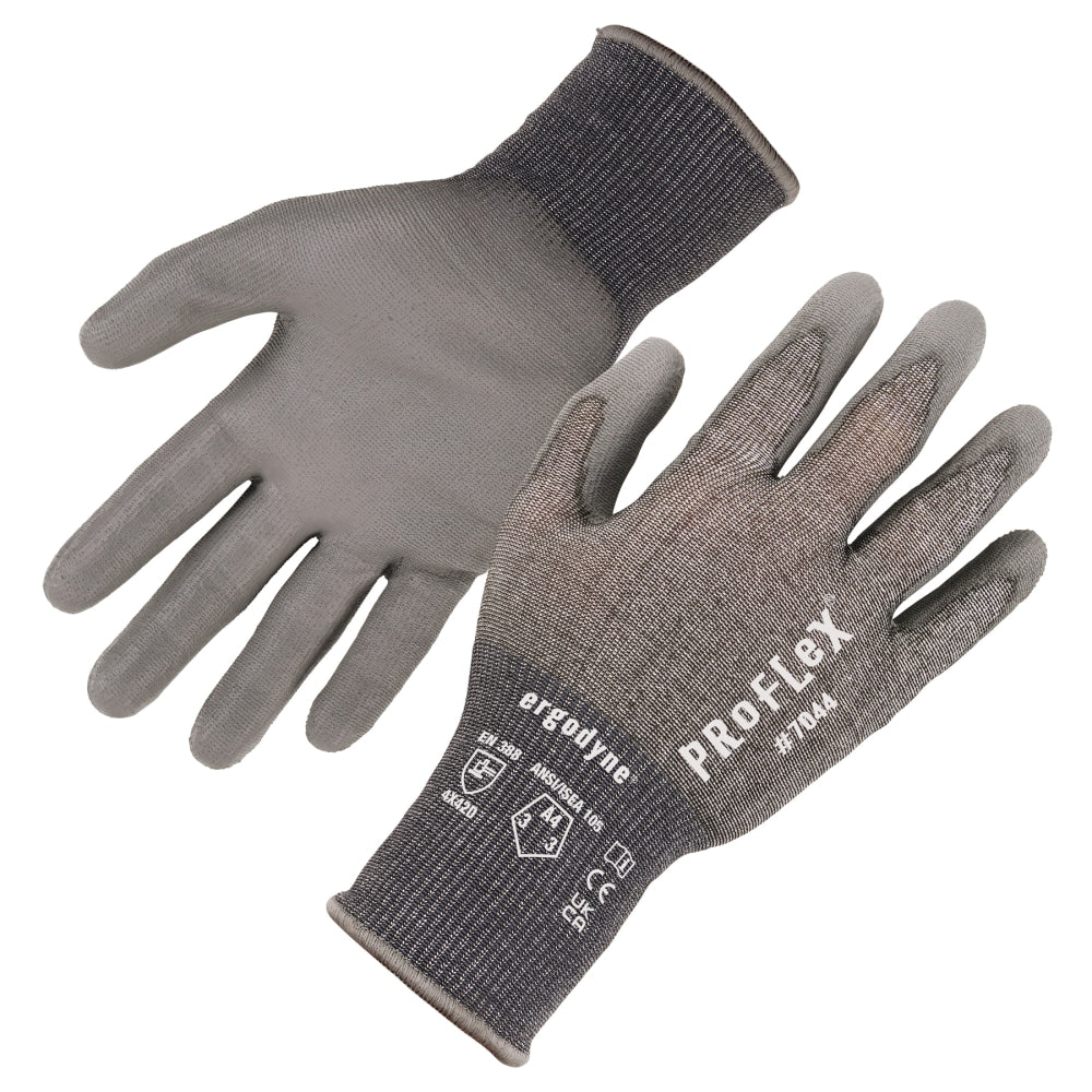 Ergodyne Proflex 7044-12PR PU-Coated Cut-Resistant Gloves, Gray, Medium, Set Of 12 Pairs