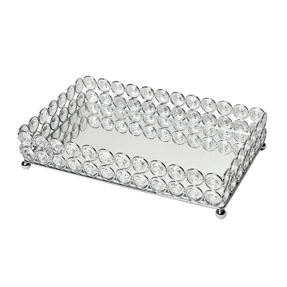 Elegant Designs Elipse Crystal Mirrored Vanity Tray, 2-1/2inH x 6-1/4inW x 10-1/2inD, Chrome