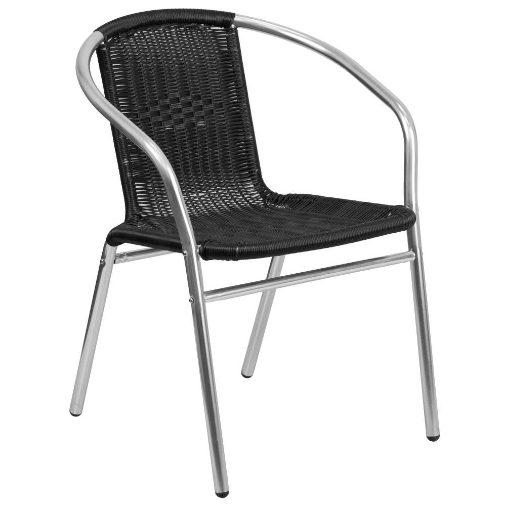 Flash Furniture Lila Rattan Commercial Indoor/Outdoor Restaurant Stack Chair, Black/Gray