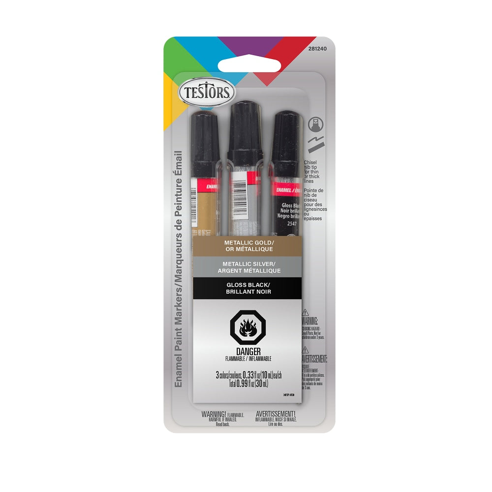 Testors 3-Piece Enamel Paint Markers Kit, Metallic, Pack Of 4 Kits