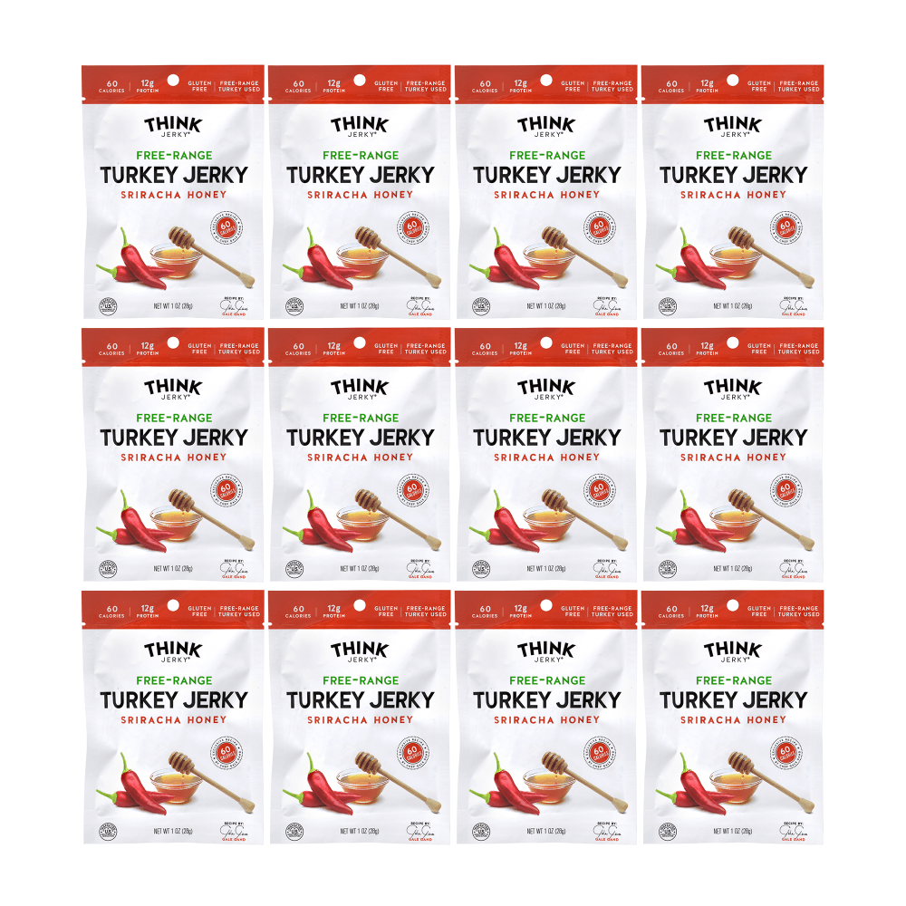 Think Jerky Sriracha Honey Turkey Jerky, 1 Oz, Pack Of 12 Pouches