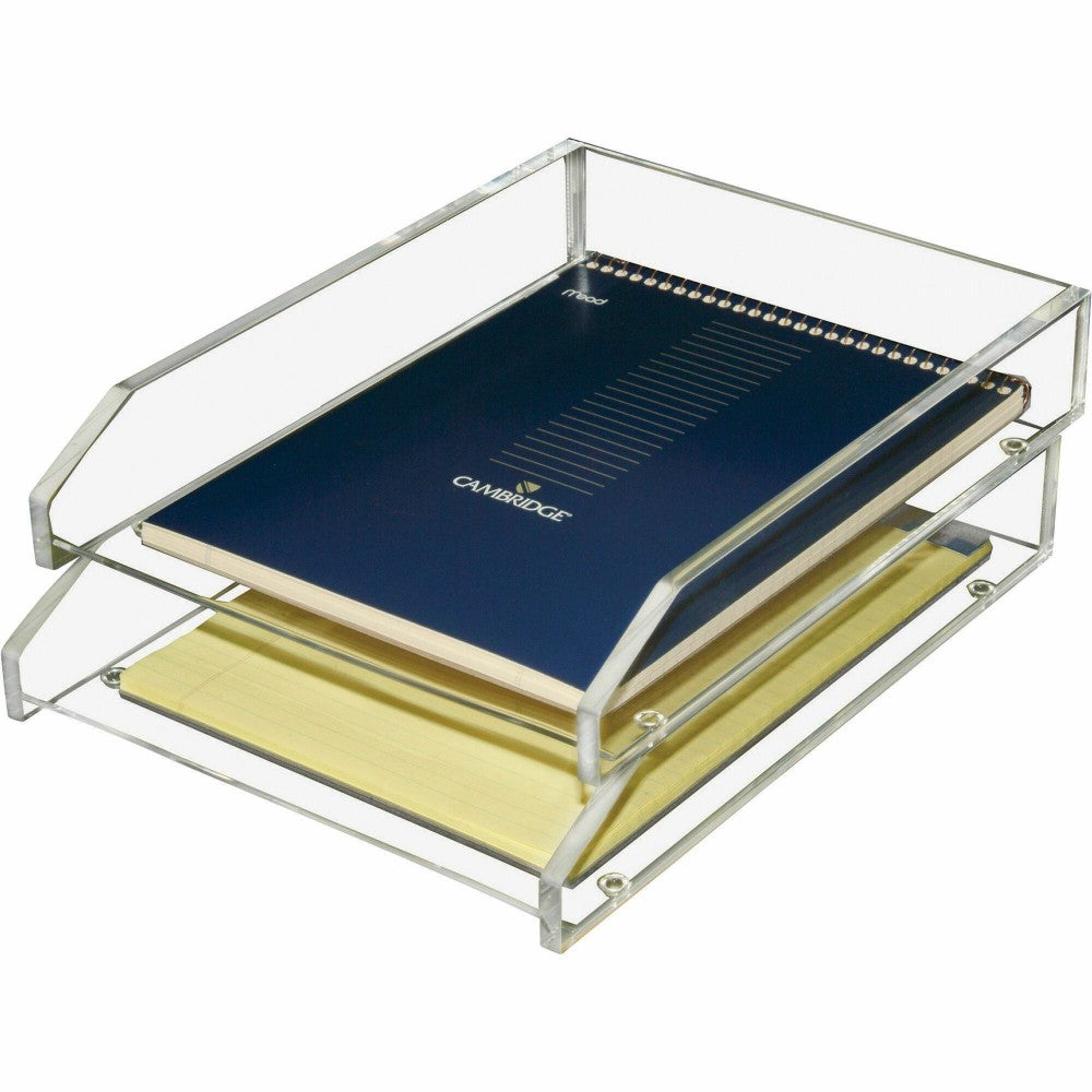 Kantek 2-Tier Letter Trays, 2-1/2inH x 10-1/2inW x 13-3/4inD, Clear, Pack Of 2 Trays