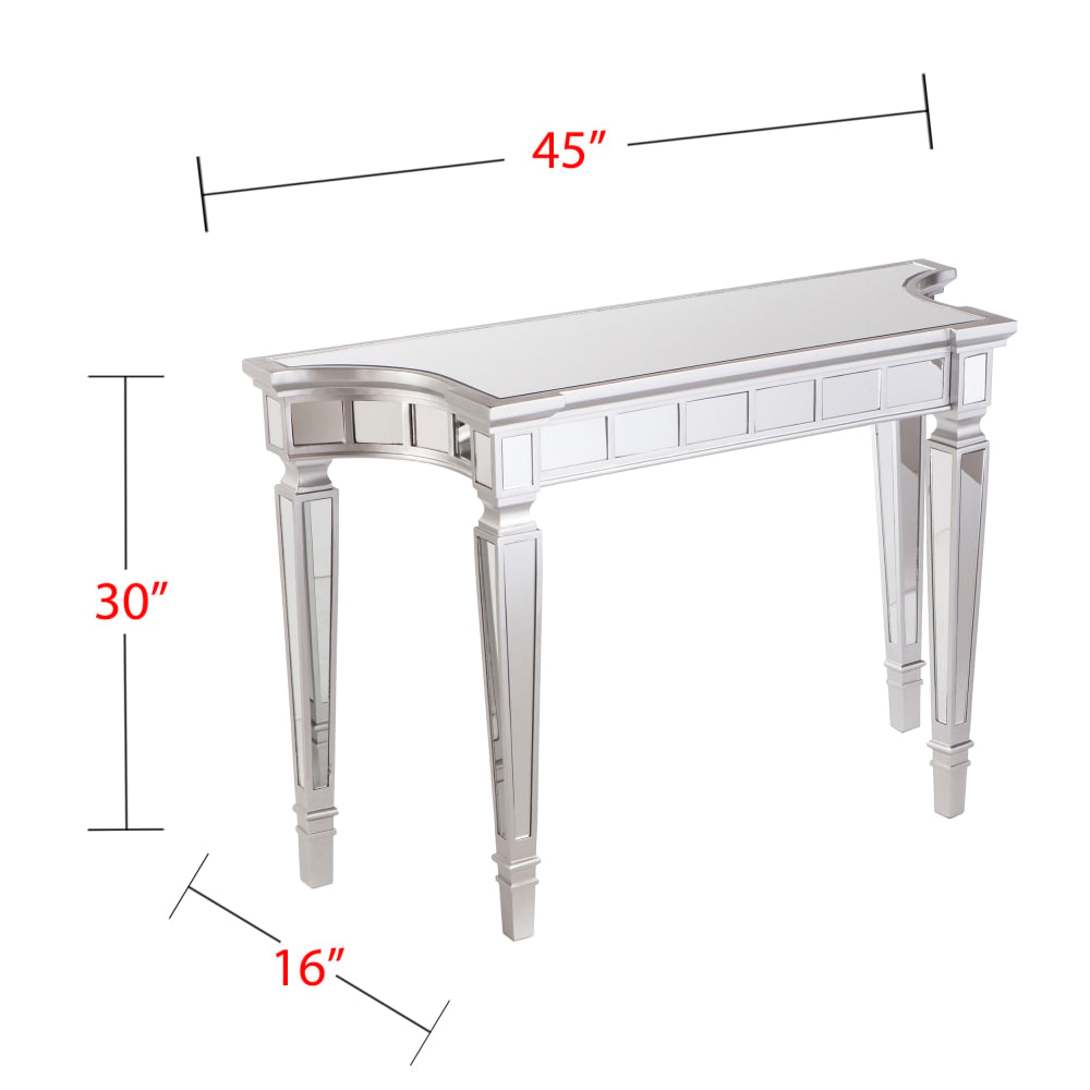 SEI Furniture Glenview Glam Mirrored Console Table, Rectangular, Matte Silver