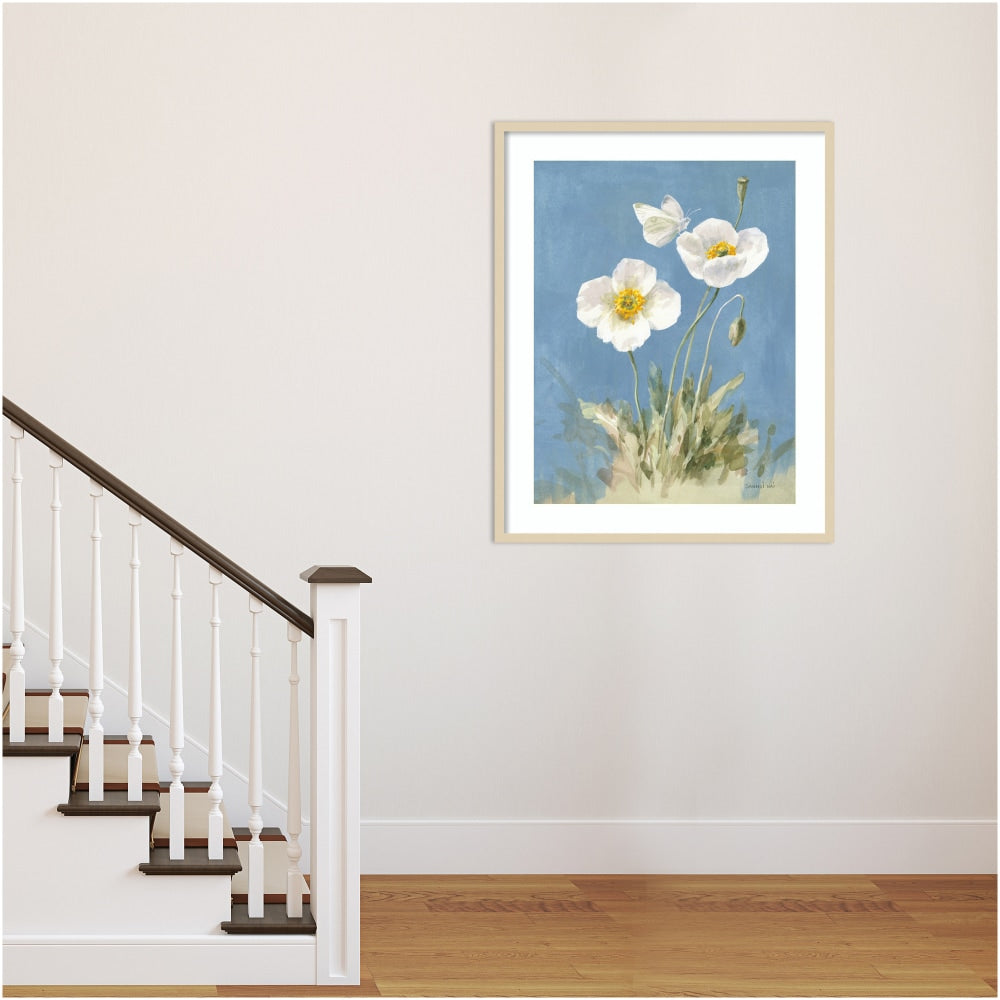 Amanti Art White Poppies I by Danhui Nai Wood Framed Wall Art Print, 33inW x 41inH, Natural