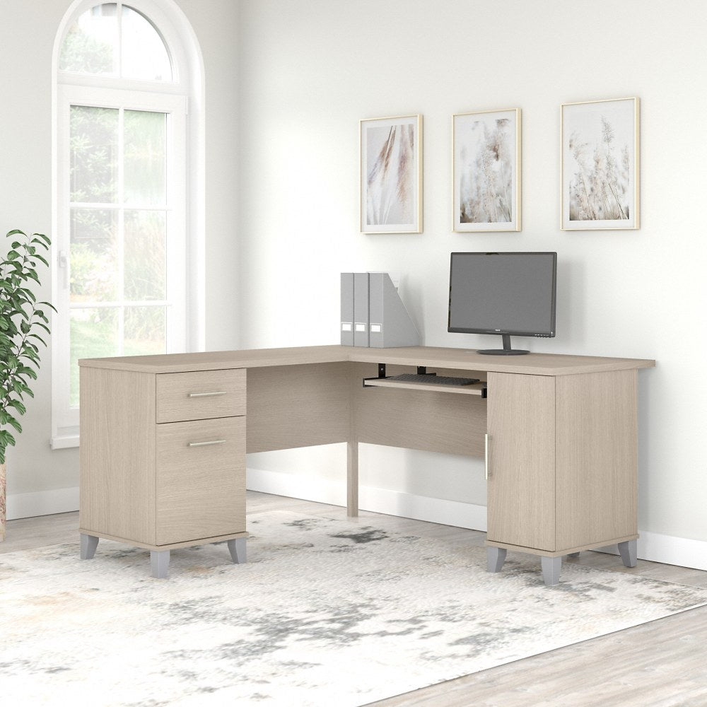 Bush Business Furniture Somerset 60inW L-Shaped Corner Desk With Storage, Sand Oak, Standard Delivery