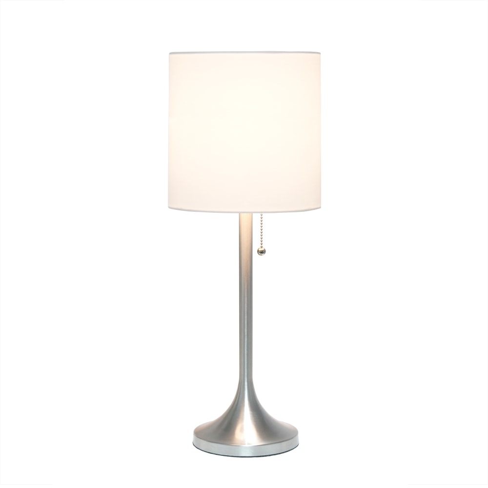 Simple Designs Tapered Table Lamp, 21inH, White Shade/Brushed Nickel Base