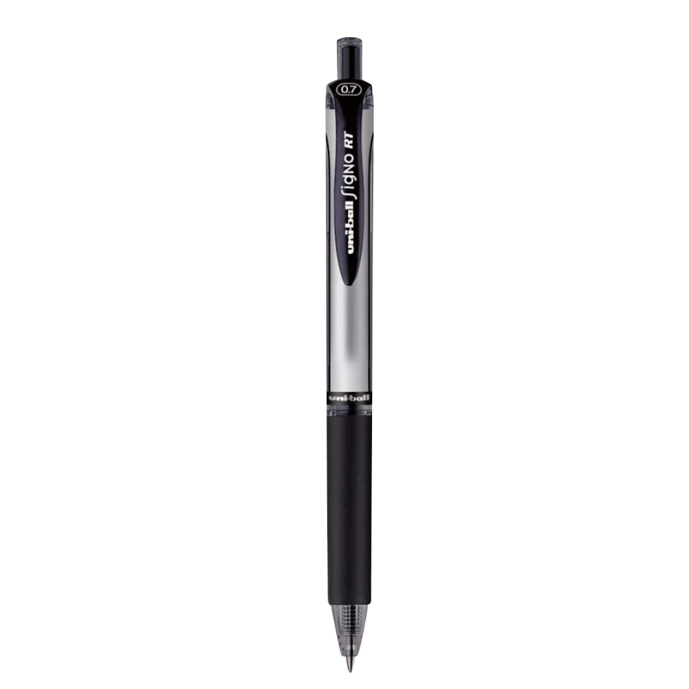 uni-ball Signo Gel RT Retractable Pens, Medium Point, 0.7 mm, Silver Barrel, Black Ink, Pack Of 12 Pens