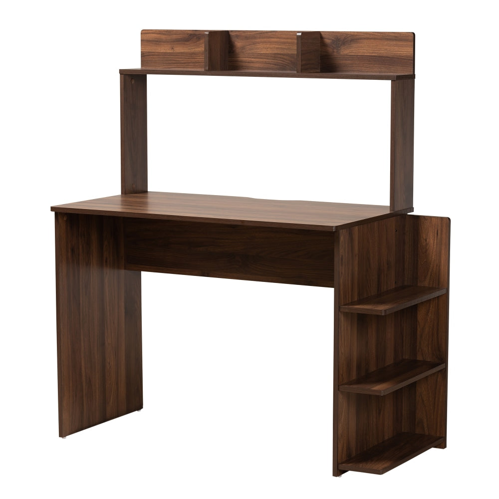 Baxton Studio Garnet 45inW Writing Desk With Shelves, Walnut Brown