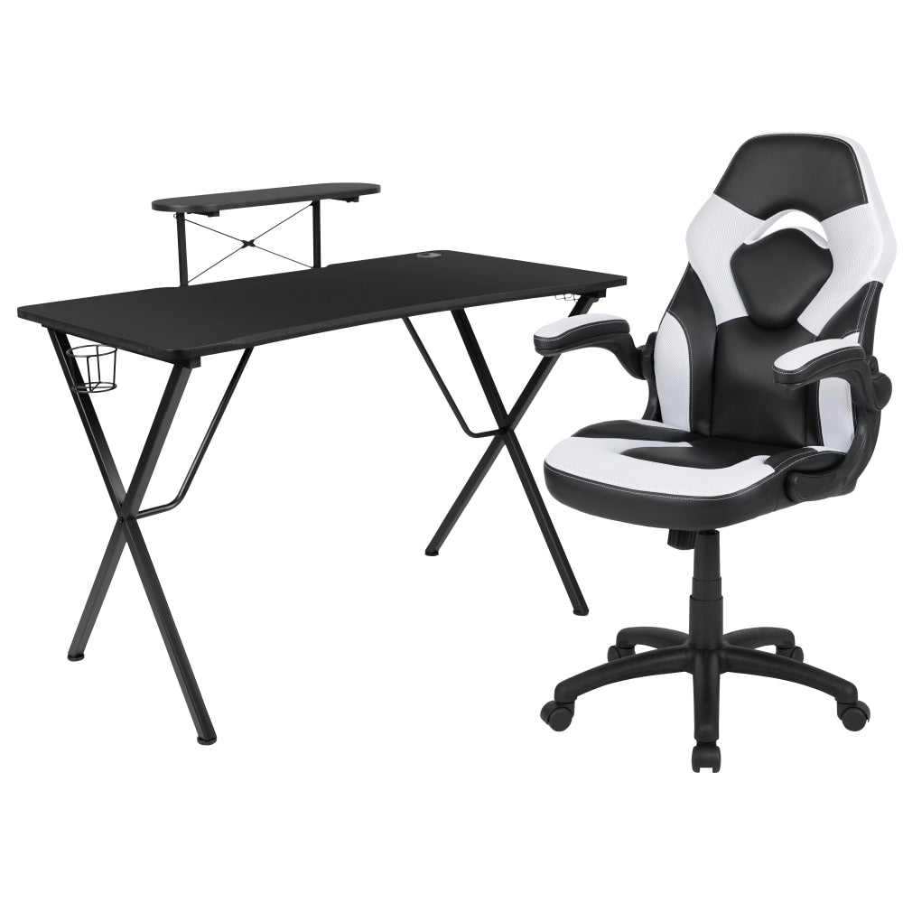 Flash Furniture Gaming Desk And Racing Chair Set With Cup Holder, Headphone Hook and Monitor/Smartphone Stand, White