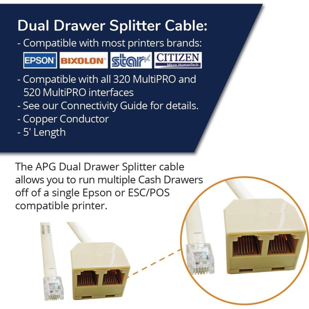 apg Printer Interface Cable | CD-D1D2EP Dual Drawer Splitter Cable | RJ-12 Male Splitter Cable for Epson Printers - RJ-12 Male